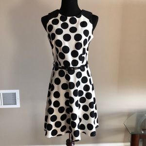 Adorable black and white polka dot dress with belt